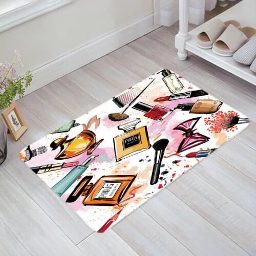 Female Cosmetics Perfume Lipstick Bow Comb Pink Doormat Non-slip Rug Soft Bath Mats Bathroom Supplies Carpet Living Room