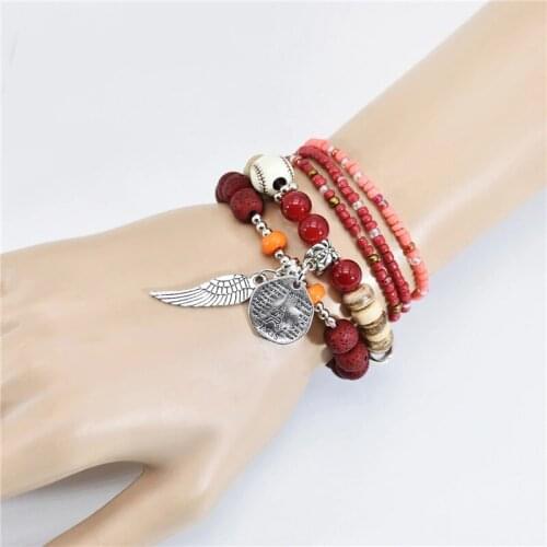 Bohemian Colorful Beads Bracelets For Women Jewelry Trendy Geometric Multi-layers Leaf Coin Metal Bracelet Lady Birthday Gift