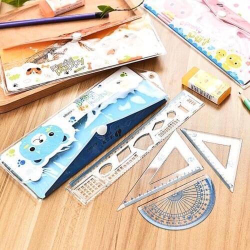 4Pcs=1 Pack students drawing school supplies Set square triangle ruler plastic protractor/four sets measure tool