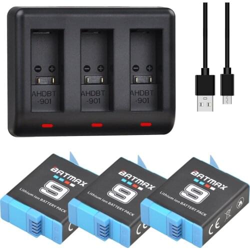 Batmax 1780mAh battery for Gopro Hero 9 Go pro 9 AHDBT-901 Batteria+USB 3 slots charger for Go Pro 9 Camera Accessories