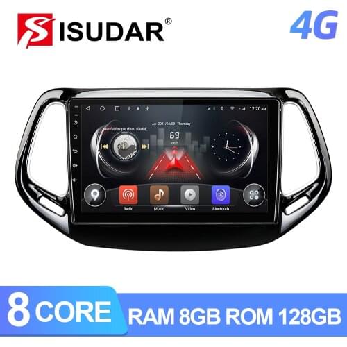 ISUDAR T72 QLED Android Auto Radio For Jeep Compass 2 MP 2016 2017 2018 2019 GPS Car Multimedia Octa Core RAM 6GB 4G Net no 2Din