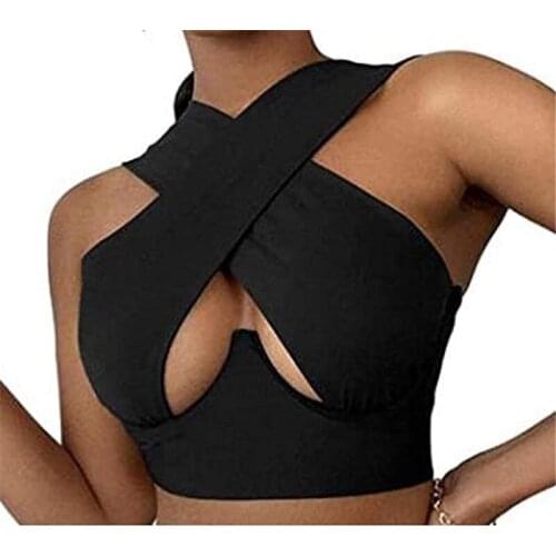 Sleeveless Basic Solid Color Tanks Tops Women Sexy Halter Crisscross Crop Top Sexy Cut Out Cami Summer Camisole Y2k Crop Tops