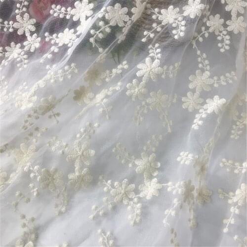 High-end fashion Ivory Cream Lace Fabric Top Quality African Tulle Embroidered flower transparent net Lace Fabric For diy dress