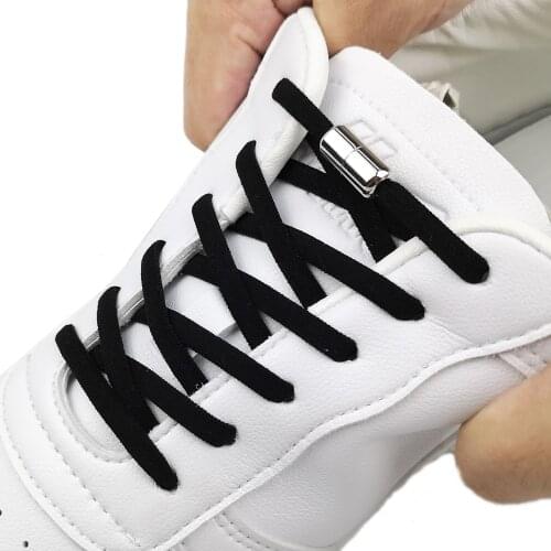 1 Pair Elastic Quick Lazy No Tie Shoelaces Rotating metal buttons Semicircle Shoe Laces For Kids and Adult Sneakers Shoelace