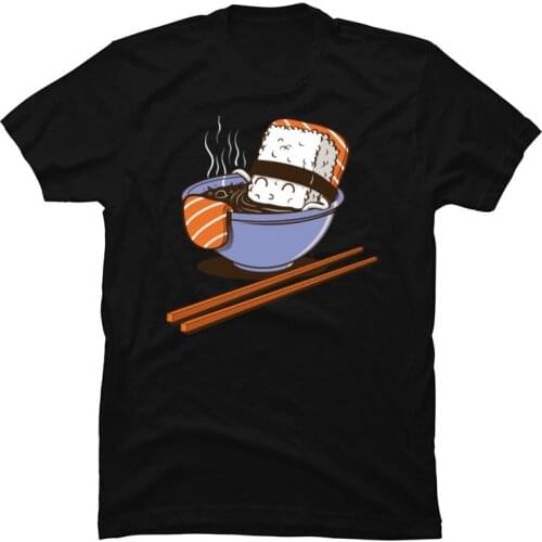 Japanese Sushi Bath Chopsticks Ramen Tshirts 100% Cotton Fabric O Neck Men Tops Shirts Camiseta Loose Drawaing T Shirt Boy