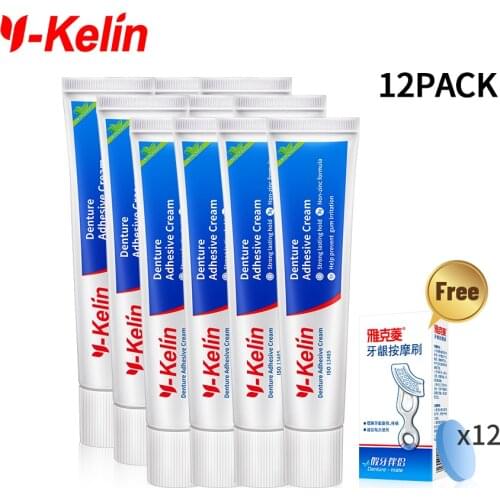 Hot Sale Y-Kelin Denture Care Adhesive Cream Strong Hold 40 Gram 12 Packs for Upper and Lower Secure Send A Gift
