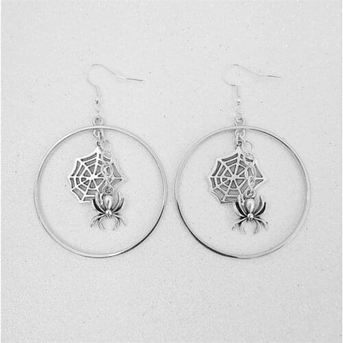 Goth Alternative Halloween Spider Hoop Earrings