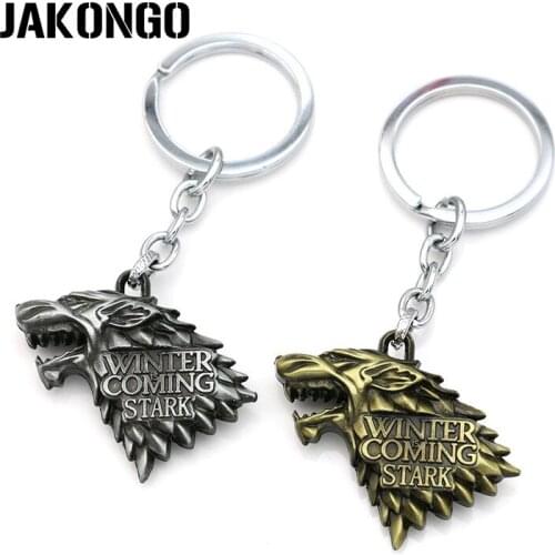 JAKONGO Stainless Steel Wolf Charms Key Chain Rings for Christmas Gift 42x35mm 1PCS/lot