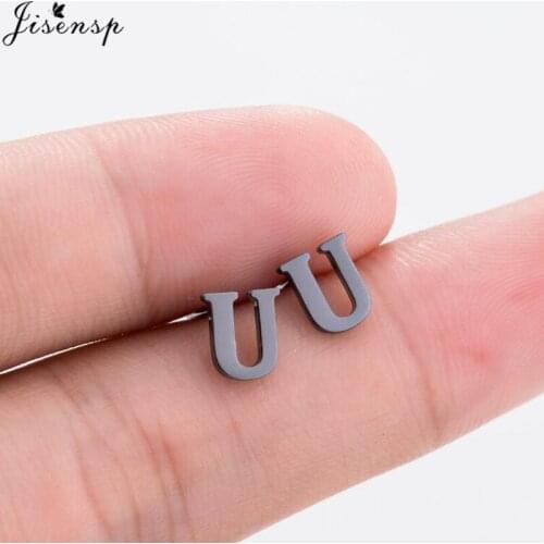 Jisensp Stainless Steel Earrings Simple Design 26 English Letters Stud Earrings Fashion Jewelry for Women Girls Birthday Gift