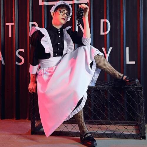 Sissy Crossdresser Maid Outfit Housekeeper Chef Uniform Cosplay Costume Long Sweet Women Men Apron Frech Maid Lolita Dress