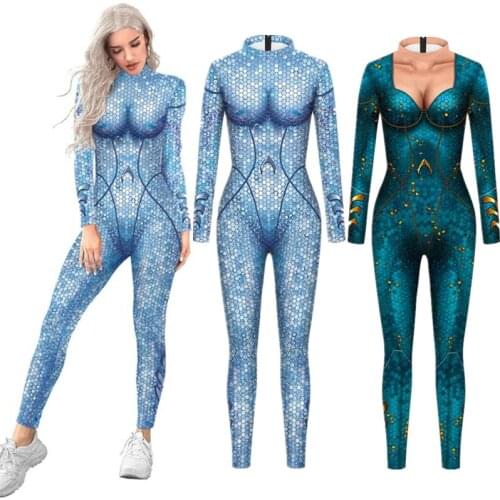 Superhero Aquaman Mera Sexy Slim Jumpsuit Catsuit Cosplay Costumes Zentai Women Bodysuit Fancy Clothes Halloween Tights