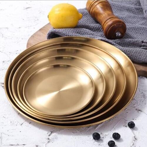 Kitchen Serving Dishes European Style Dinner Plates Gold Dessert Plate Salad Round Plate Cake Tray Western Steak Round Tray