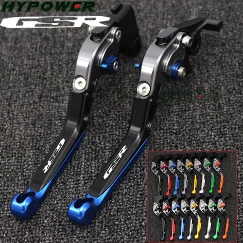 Logo(GSR) Blue+Titanium CNC Folding Extendable Motorcycle Brake Clutch Levers For Suzuki GSR400 2008 2009 2010 2011 2012