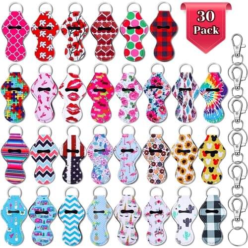 Fashion Gift Chapstick Holder Keychain Shynek 30Pcs Lip Balm Holder with 30pcs Keyring Clips for Lipstick Chapstick Lip Balm