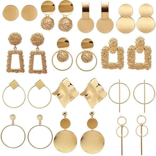 Fashion Retro Womens Earrings Large Geometric Statement Metal Pendant Hanging Earrings Punk Stainless Steel Jewelry Accessories