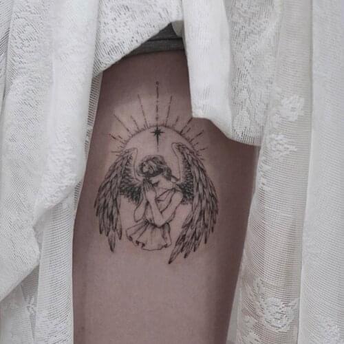 AngelS Prayer Temporary Tattoo Stickers Men Women Waterproof Personality Dark Cute Body Art Fake Tattoo Arm Leg Tattoo Sticker