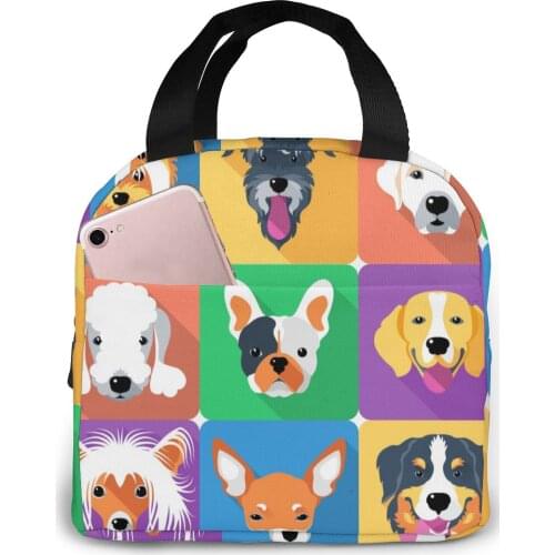 Cartoon Different Dogs Lunch Bag Portable Insulated Thermal Cooler Bento Lunch Box Tote Picnic Storage Bag Pouch