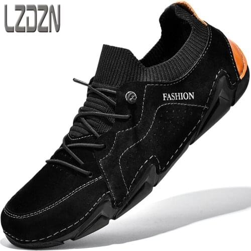 Mens Shoes True Leather Shoes Driving Mens Travel Sports Middle-Aged One Foot Kick Handmade Soft Bottom 2021 New Winter Men