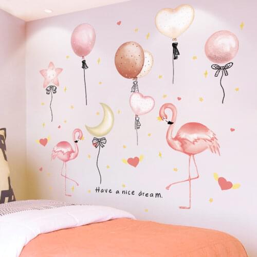 Pink Flamingo Animals Wall Stickers DIY Balloons Wall Decals for Kids Rooms Baby Bedroom Nursery Home Decoration