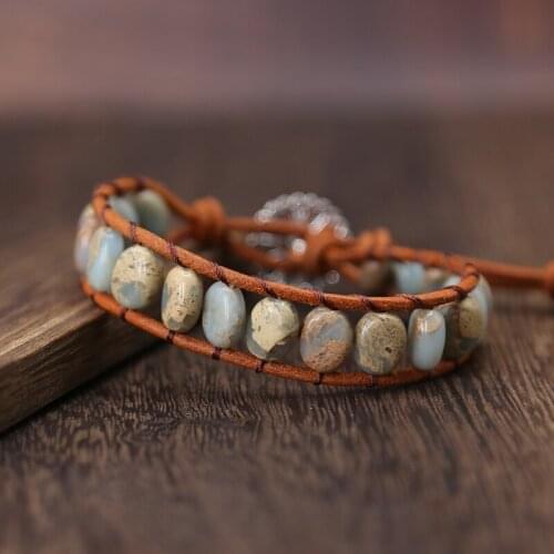 New Bohemia Bracelet Single Vintage Leather Wrap Bracelet Round Shape Emperor Stone Single Leather Wrap Bracelet Dropshipping