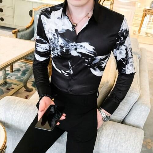 Fall 2019 Slim Long Sleeve Shirt Mens Social Blossom A236-9822-P55