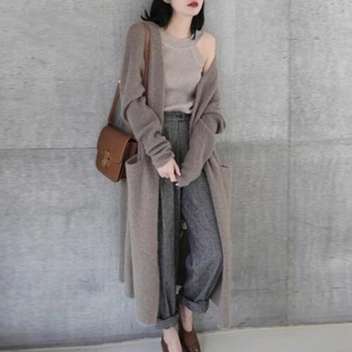 Autumn Winter New Cashmere sweater Women Coat European Style Long Cardigan Women Sweater Fashion Knitted Loose Cardigan Tops