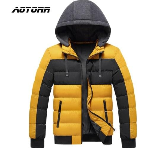 Winter Parka Men Cotton Hooded Thick Warm Outwear Male Patchwork Windbreaker Jacket Men Outwear Casual Parkas Windproof Coat