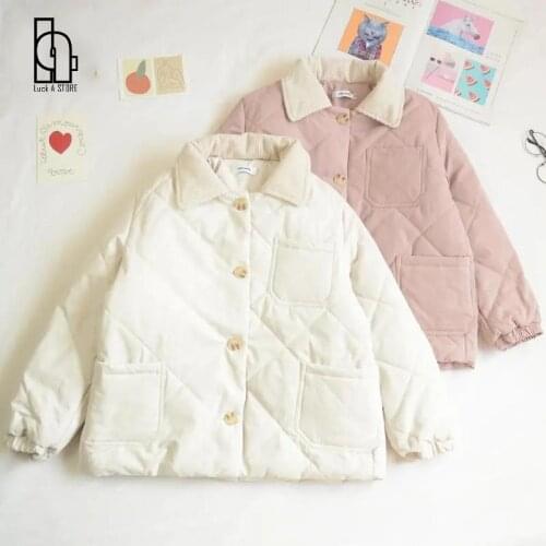 Women Parkas Solid Single Breasted Pockets Girl Soft High Quality Ladies Hot New Simple Kawaii Japanese Style Fresh Preppy Sweet