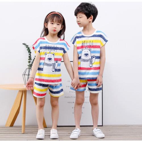 Boys Girls Pajamas New Summer Short Sleeve Childrens Clothing Sleepwear Cotton Pyjamas Sets For Kids 4 6 8 10 12 14 Years
