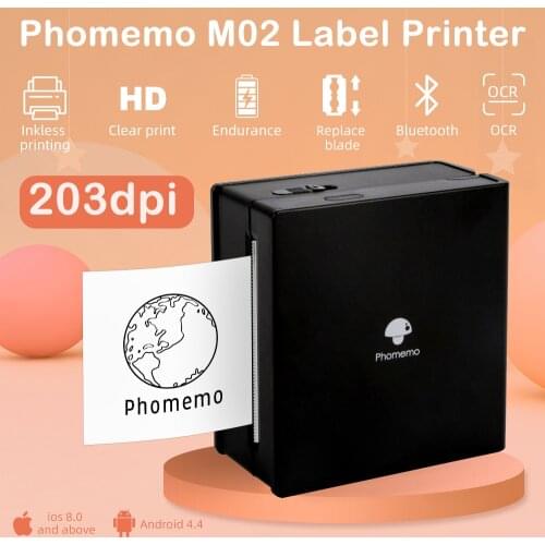 Phomemo Portable M02 Label Printer Wireless Bluetooth Thermal Sticker Pocket Mini Handheld Photo Printer Android IOS Printers
