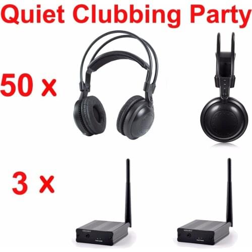 Professional Silent Disco Cheapest Price system wireless headphones - Quiet Clubbing Party Package (50 Headset + 3 Transmitters)
