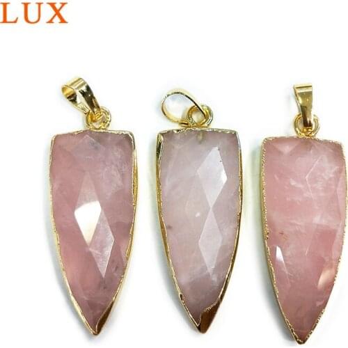 Rose Quartzs pendant bullet shape Faceted Rose Quartzs Pendant Geometric charm Pink Stone Gold Rose Quartzs Jewelry Drop jewelry