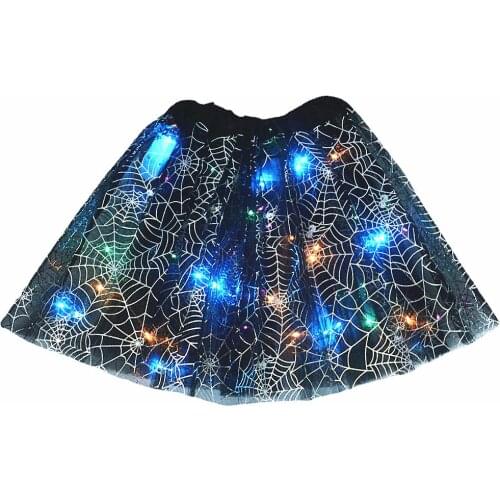 Horrible Scary LED Glowing Light up Kids Girls Spider Web Cobweb Costume Skirt Tutu Cosplay Carnival Party Halloween Carnival