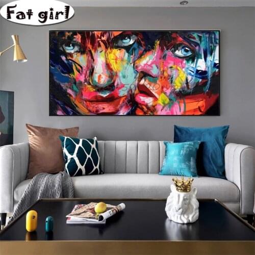 High Quality Abstract Art Diamond Painting Couple Kiss Cheek 5D Cross Stitch Diy Embroidery Square Round Drill Mosaic Decoration