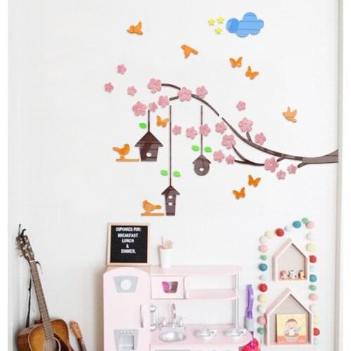 WS79 3D peach blossom bird Acrylic wall sticker from self-adhesive creative bedroom room warm dining room decorate wall stickes