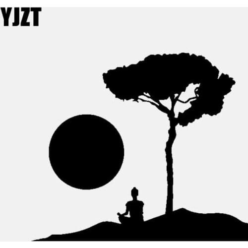 YJZT 16CM*14CM Vinyl Decal Buddhism Monk Yoga Meditation Buddhist Car Stickers Black/Silver C3-1565