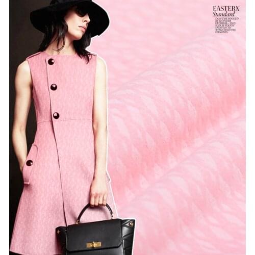 Custom pink tune geometric jacquard fabric for double jacquard plus cashmere fashion fabric autumn and winter jacket cloth