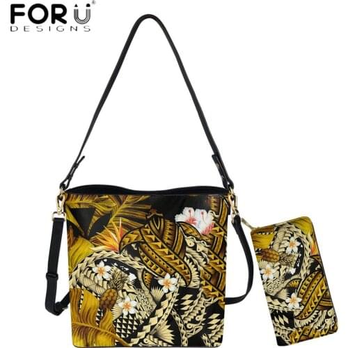 FORUDESIGNS Fashion Pu Leather Womens Handbags Kanaka Maoli Hawaiian Pineapple Banana Leaves Turtle Print Shoulder Sac Purse