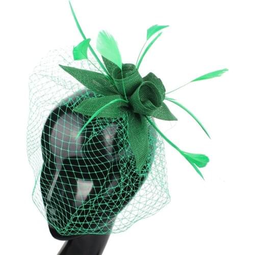 Imitation Green Mesh Fascinator Hat For Women Wedding Headwear Ladies Cocktail Race Hair Pin Accessories Bride Flower Hairwear