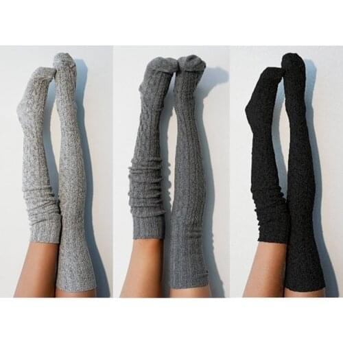 Women Over Knee Socks Fashion Female Sexy Stockings Warm Long Boot Knit Thigh-High Gray Khaki Blue Black