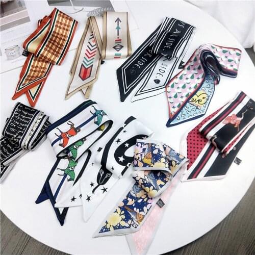 2020 Beautiful Print Women Silk Scarf Narrow Long Wrist Small Ribbon DIY Print Small Scarf Women Ribbon Handle Bag Accessories
