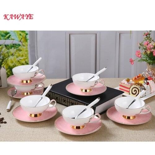 1Coffee Set Pink Ceramic Bone China Coffee Cup With Saucer Kit British Black Tea Cup Drinkware Free Shipping