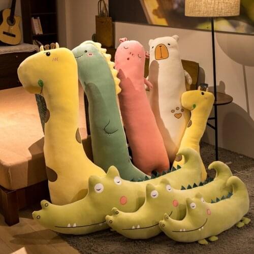 110/130cm Cartoon Crocodile Dinosaur Pig White Bear Deer Plush Toys Kawaii Long Plush Pillow Stuffed Soft Dolls for Baby Kids