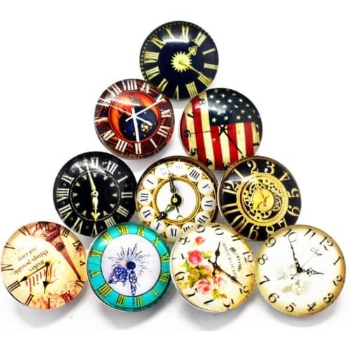 12pcs/lot glass dial plate snap buttons 18mm leather clasp snap button Bangles snap bracelet jewelry