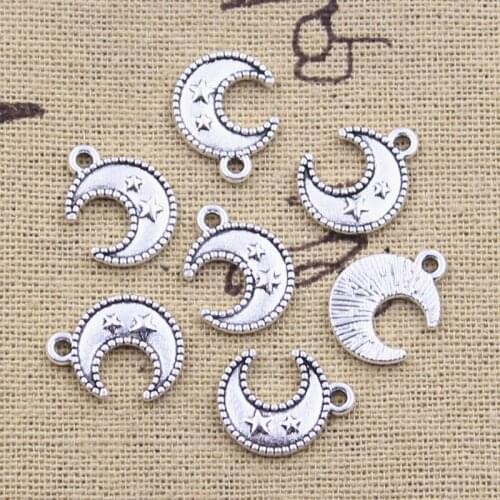20pcs Charms Moon Star 15x12mm Antique Silver Color Pendants Making DIY Handmade Tibetan Finding Jewelry