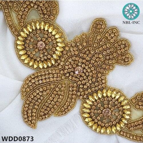 30PCS )Wholesale bridal hand beaded sewing crystal rhinestone applique iron on for wedding dresses WDD0873