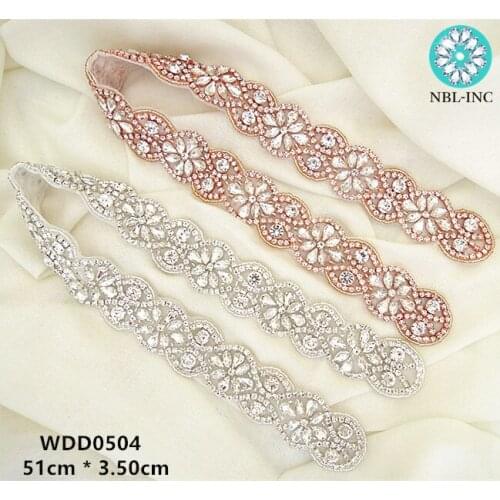 30PCS)Wholesale hand beaded sewing bridal sash crystal rhinestone applique iron on for wedding dresses DIY belt WDD0504