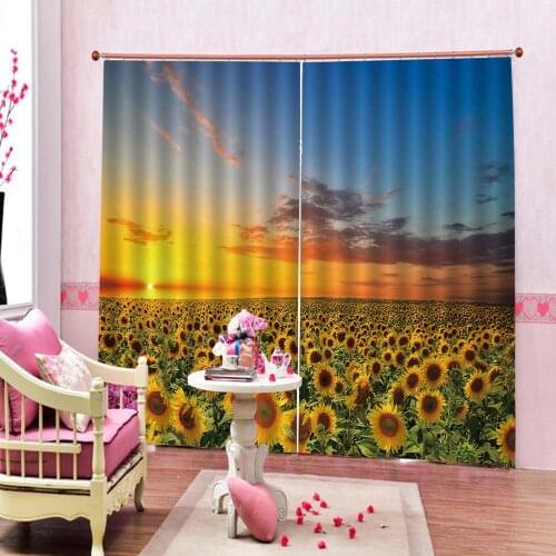 Beautiful Photo Fashion Customized 3D Curtains Sunset sunflower landscape 3D Curtains for Living Room Window