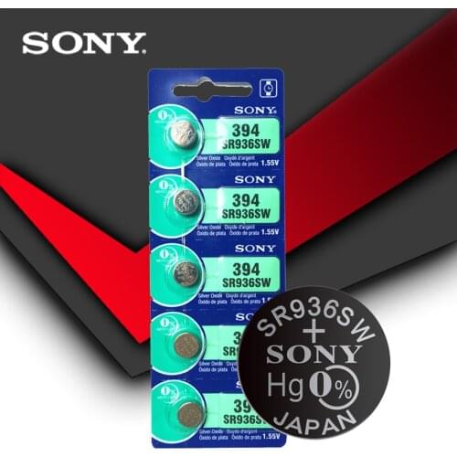 5pc Sony 100% Original 394 SR936SW 936A LR45 L936 AG9 1.55V Silver Oxide Button Cell Coin Battery MADE IN JAPAN