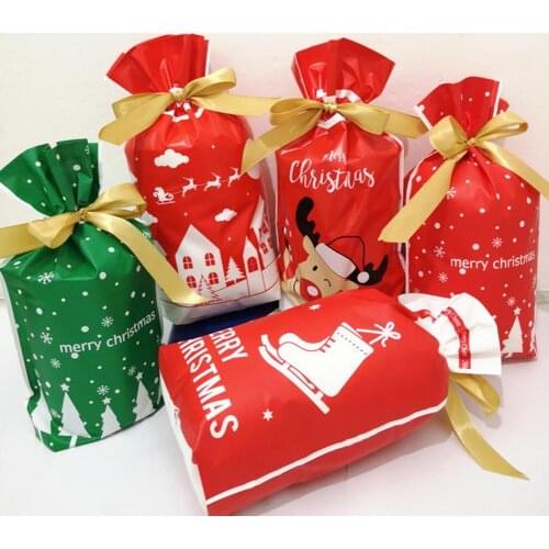 50Pcs Gift Bag Festival Portable Xmas Candy Present Drawstring Pouch Christmas Decoration Candy Drawstring Gift Bags for Party
